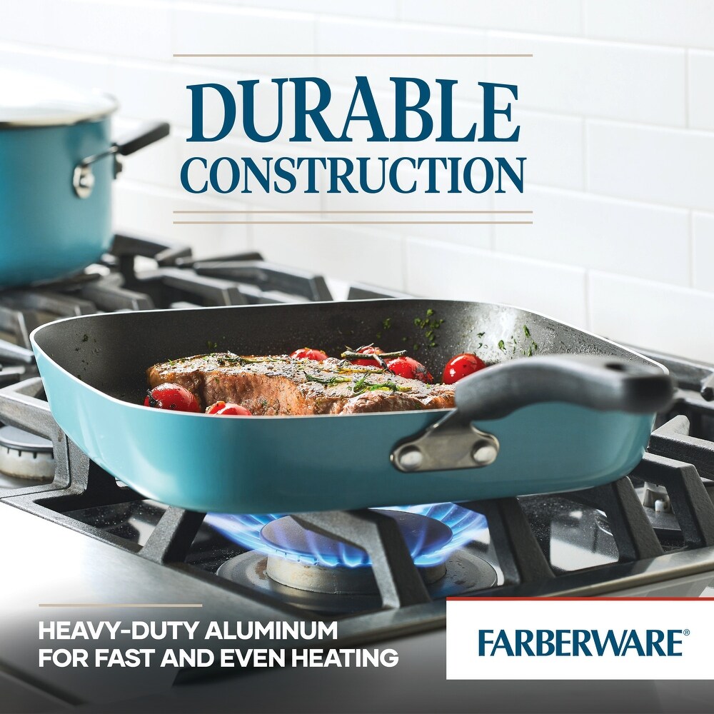Farberware Cookstart Aluminum DiamondMax Nonstick Square Deep Grill Pan  11 Inch  Aqua