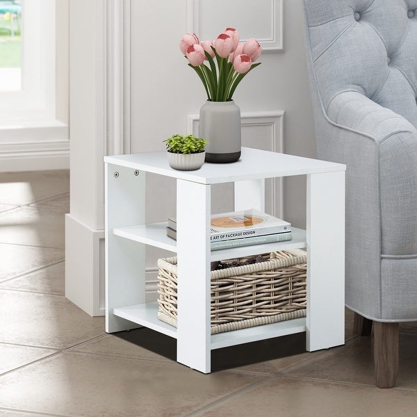 3-Tier End Table w/ Storage Shelf， Wood Side Table， Small Coffee Table - 17.7“