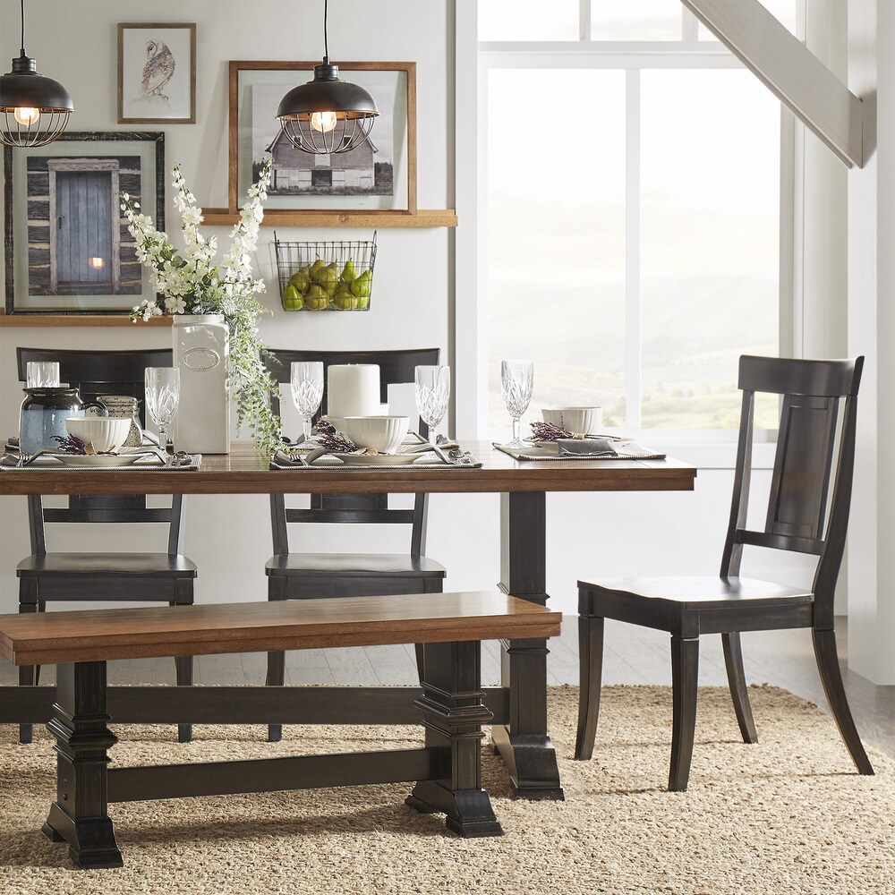 Eleanor Black Farmhouse Trestle Base Panel Back 6 piece Dining Set by iNSPIRE Q Classic