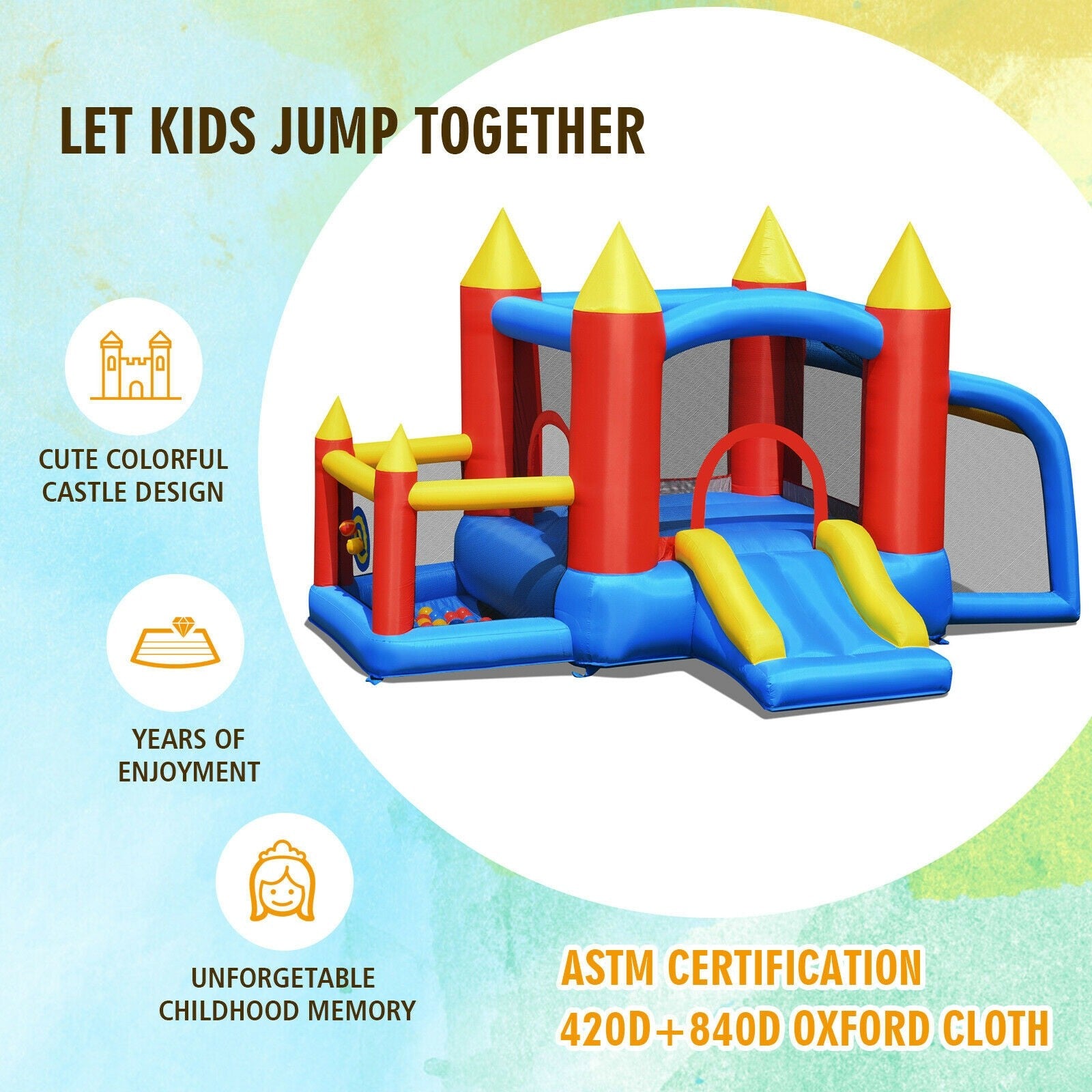 BOUNTECH Inflatable Bounce House, 6 in 1 Jump 'n Slide Bouncer w/ Large Jumping Area (Without Blower)