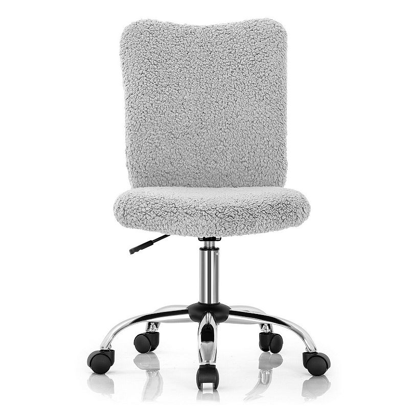 Armless Faux Fur Leisure Office Chair with Adjustable Swivel