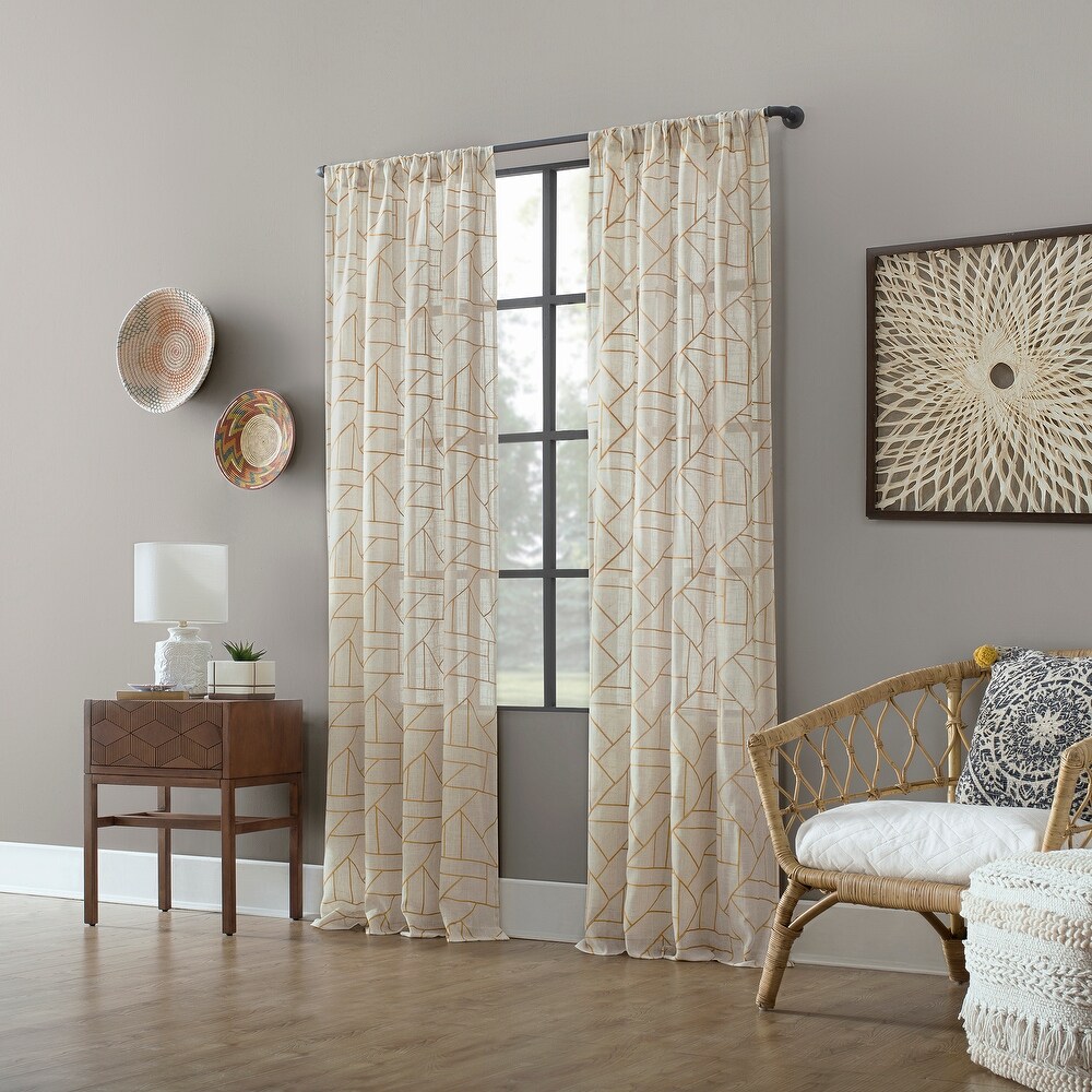 Archaeo Jigsaw Embroidery Linen Blend Curtain  Single Panel