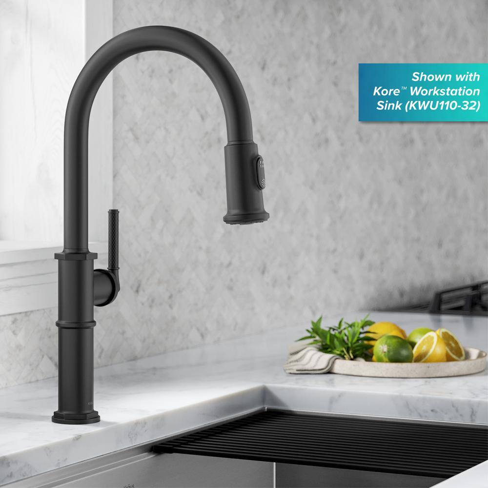 KRAUS Sellette Traditional Industrial Pull-Down Single Handle Kitchen Faucet in Matte Black KPF-4100MB