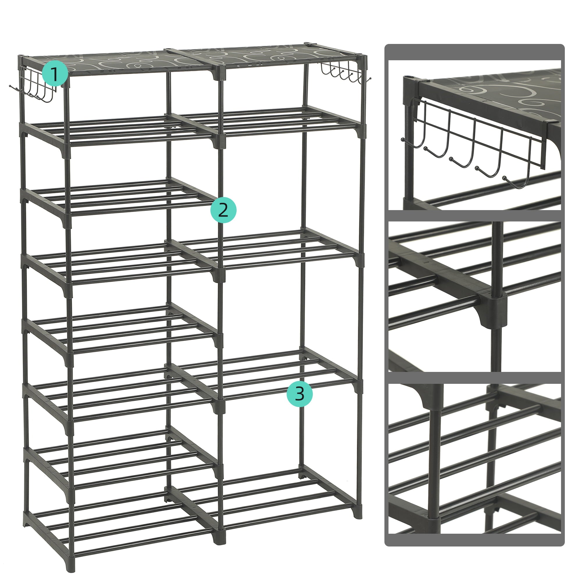 FAFIAR 8 Tier Shoe Rack Organizer for Closet 24-30 Pairsandnbsp;Boots Storage Shelf Metal Black