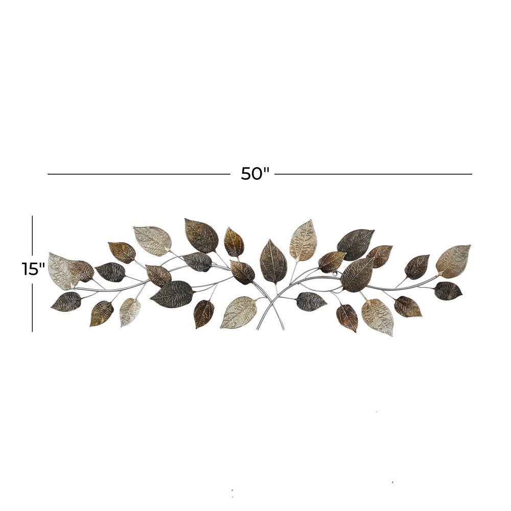 Bronze Metal Long Textured Leaf Wall Decor with Multiple Shades