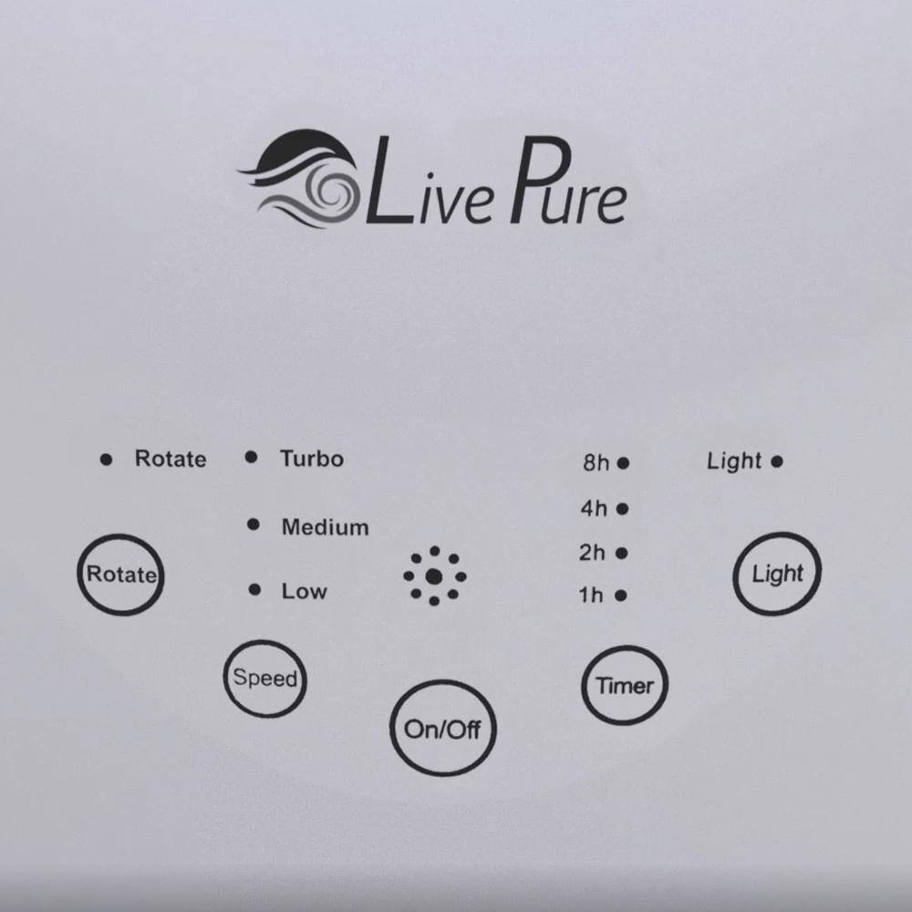 LivePure 22 in. Oscillating Bladeless Vortex Tower Fan with Remote and Accent Light LP1500FAN-W