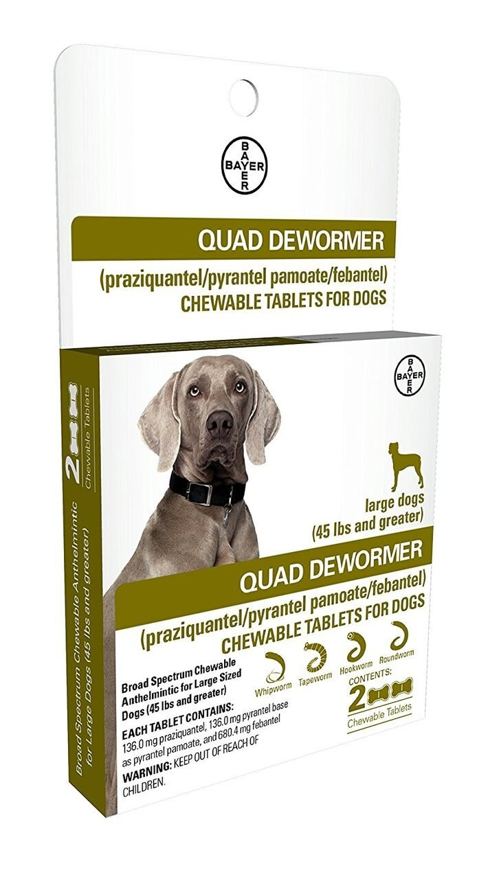 Bayer Quad De-Wormer， Large Dog， 2 count