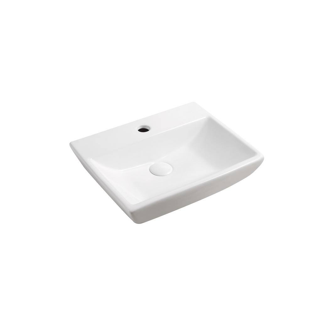 Elanti Wall-Mounted Rectangular Compact Bathroom Sink in White 1409