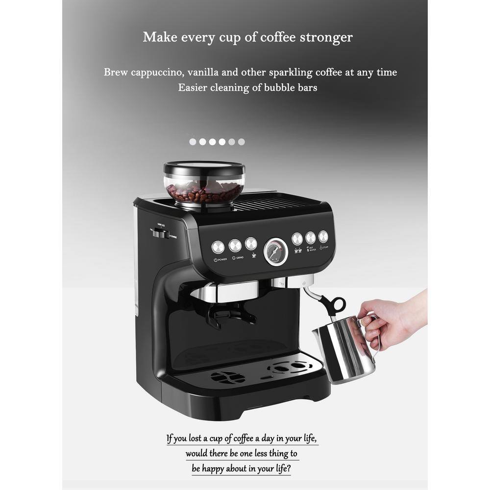 Edendirect 10 Cup Black Drip Espresso Machine Coffee Maker with Build in grinder Automatic off Milk Froth TWWJACXY517E