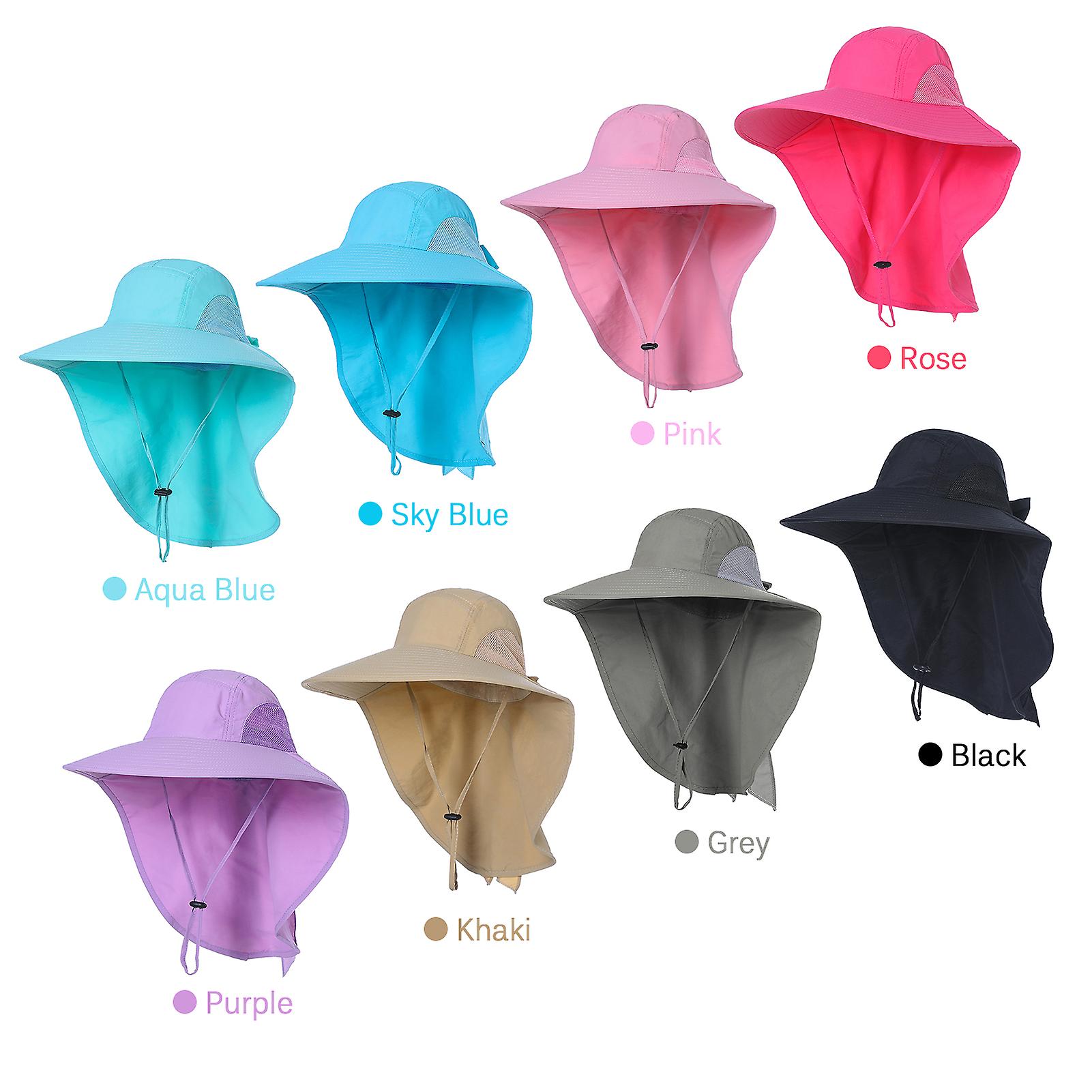 Women Wide Brim Sun Hat With Neck Flap For Travel Camping Hiking Boating Fishing Multicolor