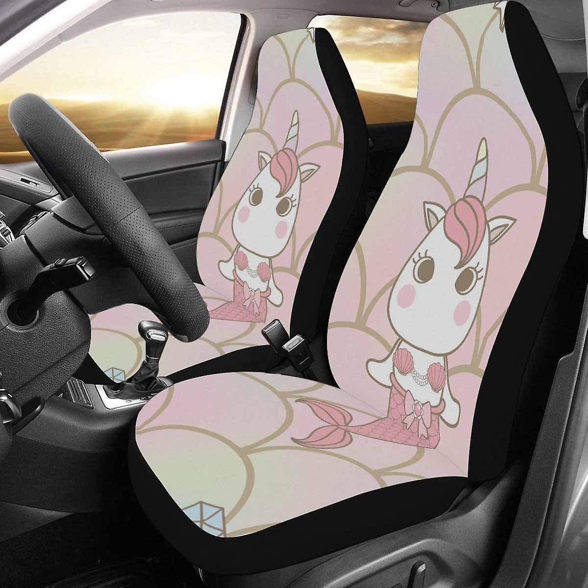 Set Of 2 Car Seat Covers Cute Unicorn Mermaid Universal Auto Front Seats Protector Fits For Car，suv Sedan，truck