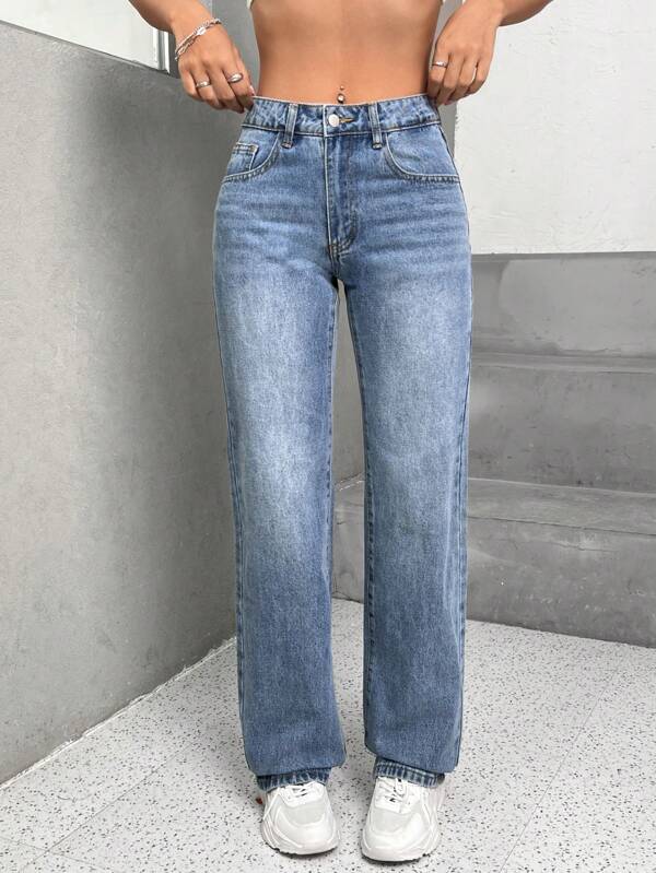 Slant Pocket Straight Leg Jeans
