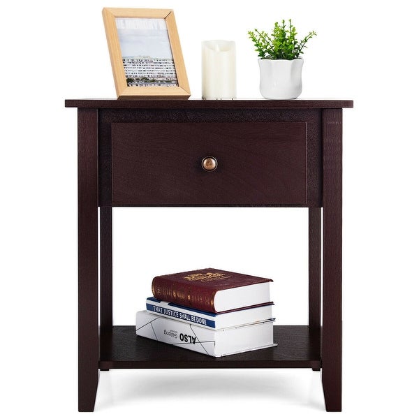 Gymax 2PCS Nightstand Sofa End Side Table W/ Storage Drawer Bottom - 15'' x 22'' x 24''