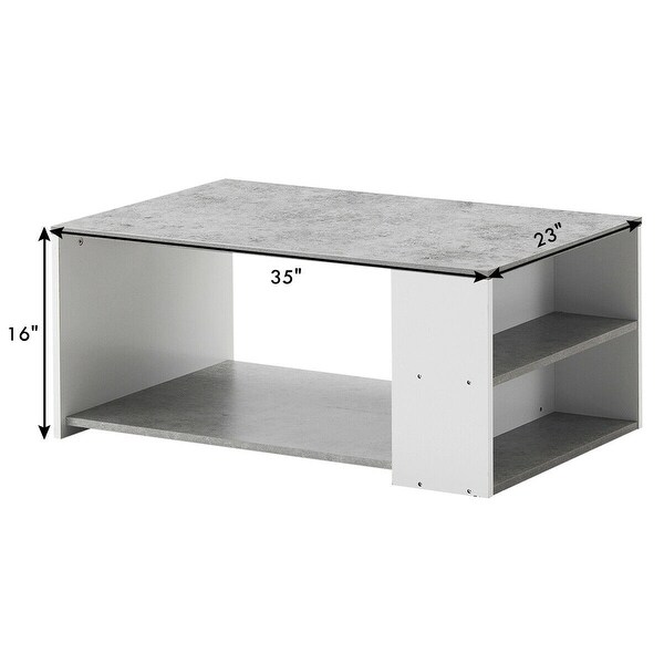 Coffee Table Sofa Side Table with Storage Shelves -Gray - 35