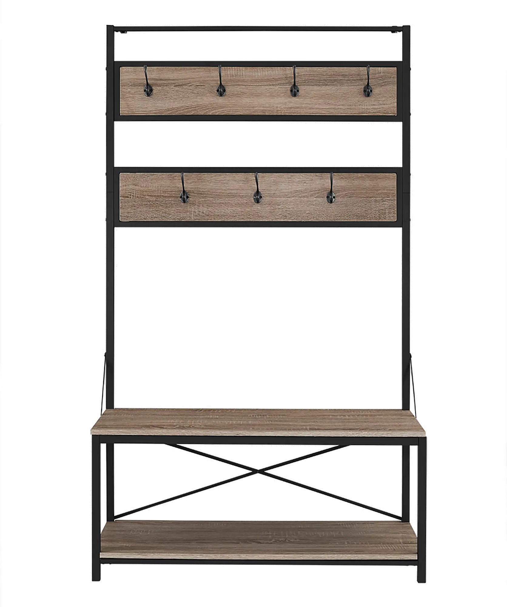72 Inch Industrial Metal and Driftwood Hall Tree - Walker Edison