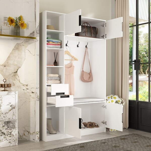 Combo Wardrobe Armoire Closet Wardrobe Cabinet Hall Tree Entry Bench - - 36924639