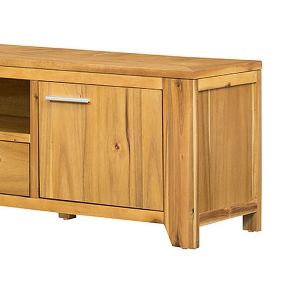 Coco 79 Inch TV Entertainment Console Cabinet， 2 Doors， Brown Acacia Wood