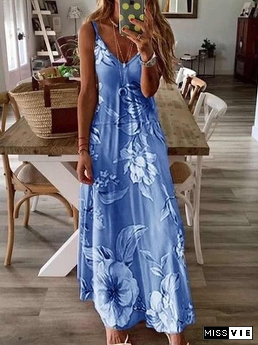 New Summer Women's Sleeveless U-Neck Letter Floral Print Dress Big Swing Skirt Gradient Vest Dress Loose Casual Long Dress Plus Size