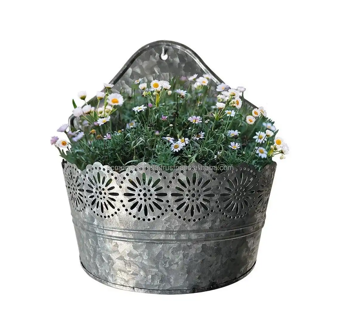 Galvanized Flowerpot Garden Flower Pot Planter Premium Quality Designer Grey Color Tin Indoor Wall Mounted Flower Pot