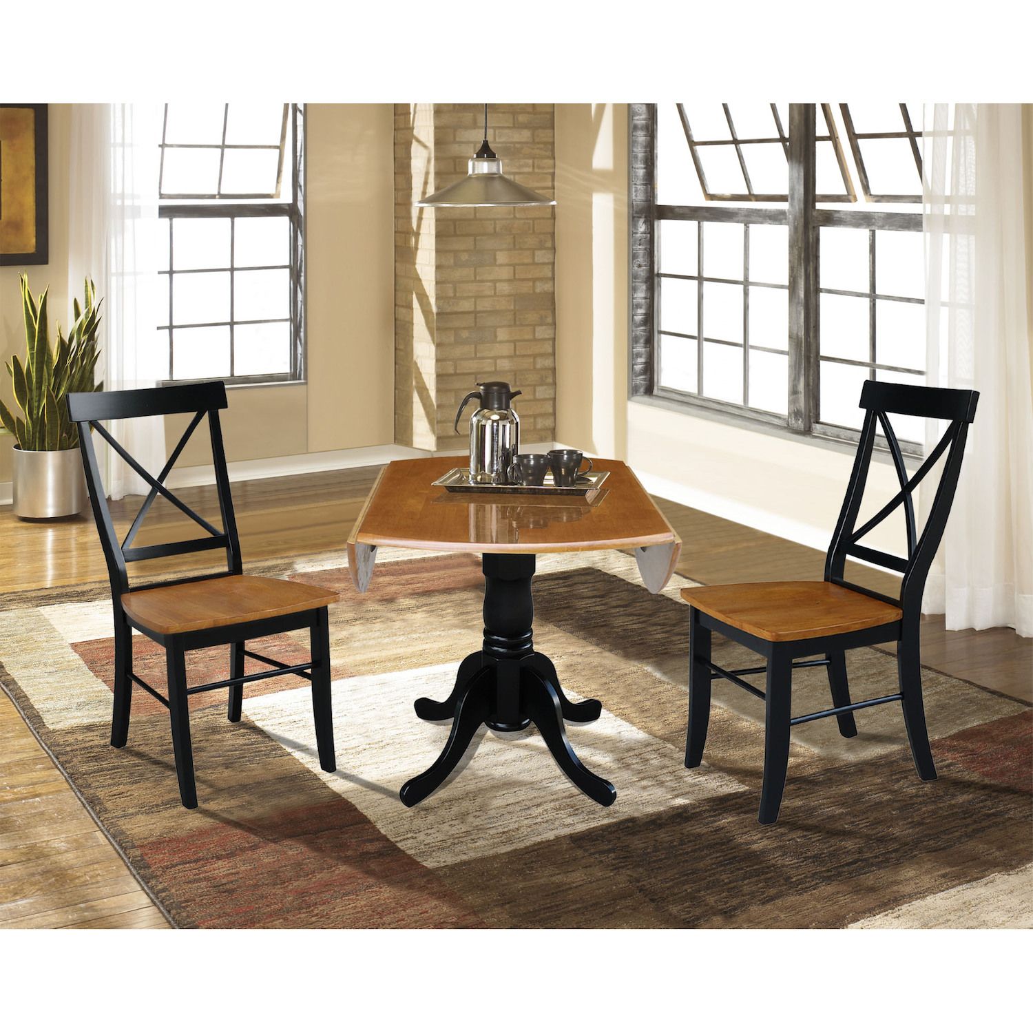 International Concepts Drop Leaf Dining Table and X-Back Chair 3-piece Set