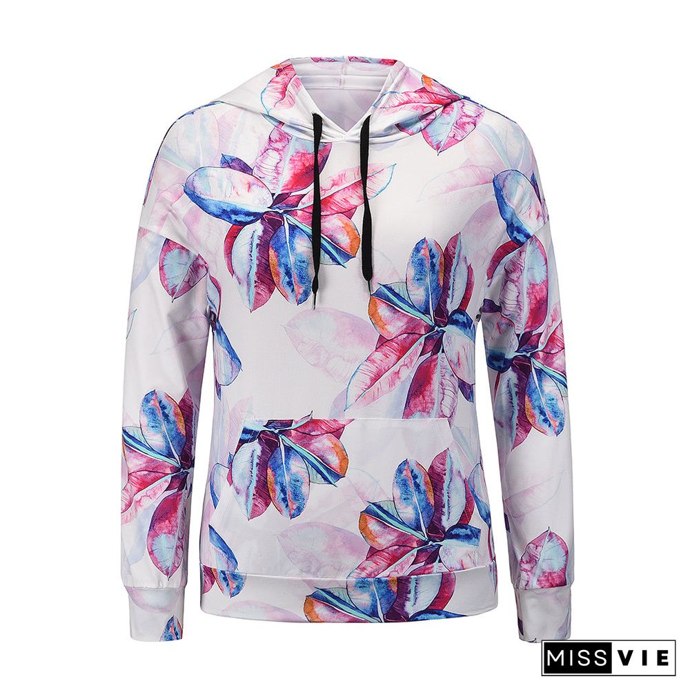 Casual Long Sleeve Floral Sweatshirt Hooded Top