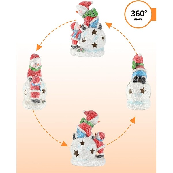 Snowman and Child Christmas Ornament，Resin Figurine with LED Light