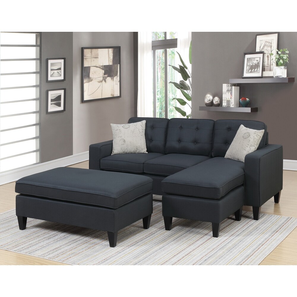 3pcs Modern Reversible Sectional Sofa Set with Pillows