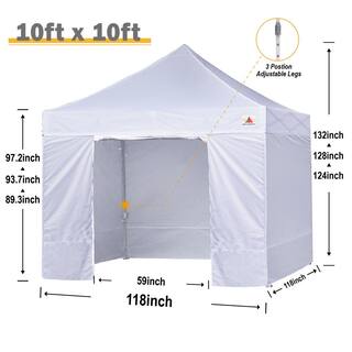 ABCCANOPY 10 ft. x 10 ft. White Commercial Instant Shade Metal Pop Up Canopy Tent with Sidewall Panel AHKKPKG-White