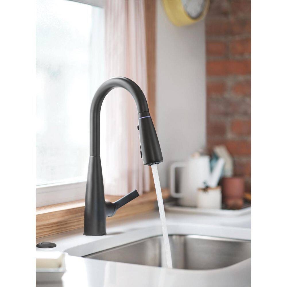 MOEN Haelyn Single-Handle Pull-Down Sprayer Kitchen Faucet with ColorCue Temperature Indicator in Matte Black 87627EIBL