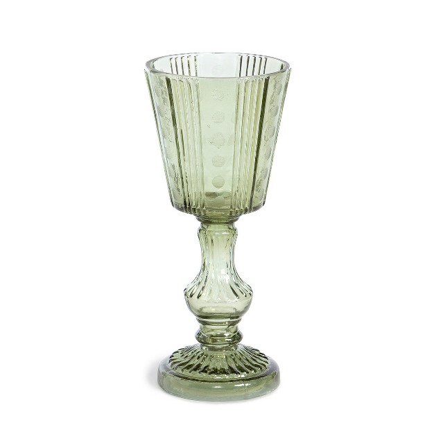 Park Hill Collection Maybelle Green Glass Pedestal Candle Holder