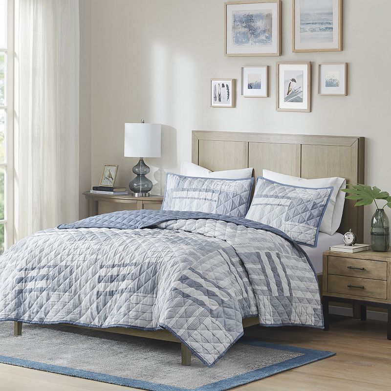 Madison Park Arden 3-Piece Jacquard Patchwork Quilt Set with Shams