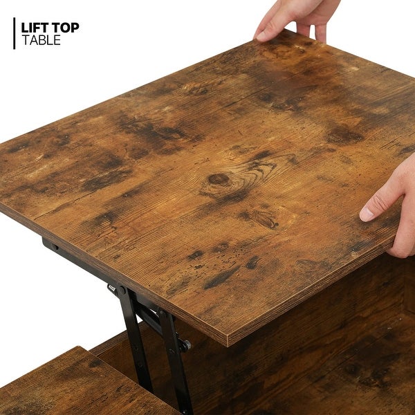 Lift Top Coffee Table with Storage， Lift Tabletop Coffee Table w/Hidden Compartment and Open Shelf - as picture