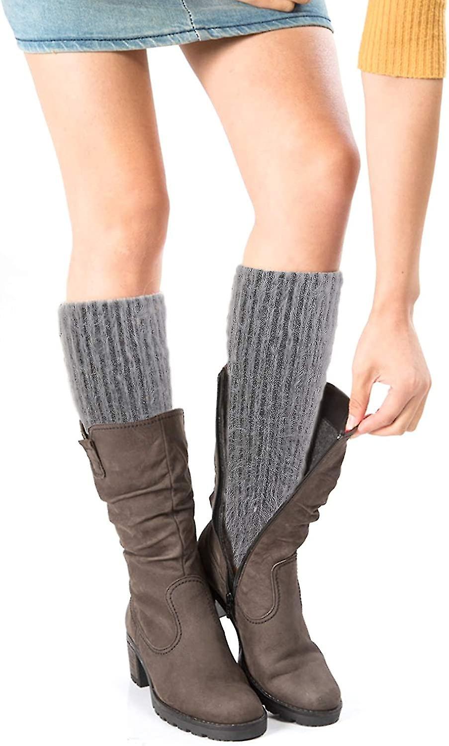 2 Pairs Fluffy Ankle Leg Warmer， Winter Knit Crochet Women's Leg Warmer Knee High Leg Warm