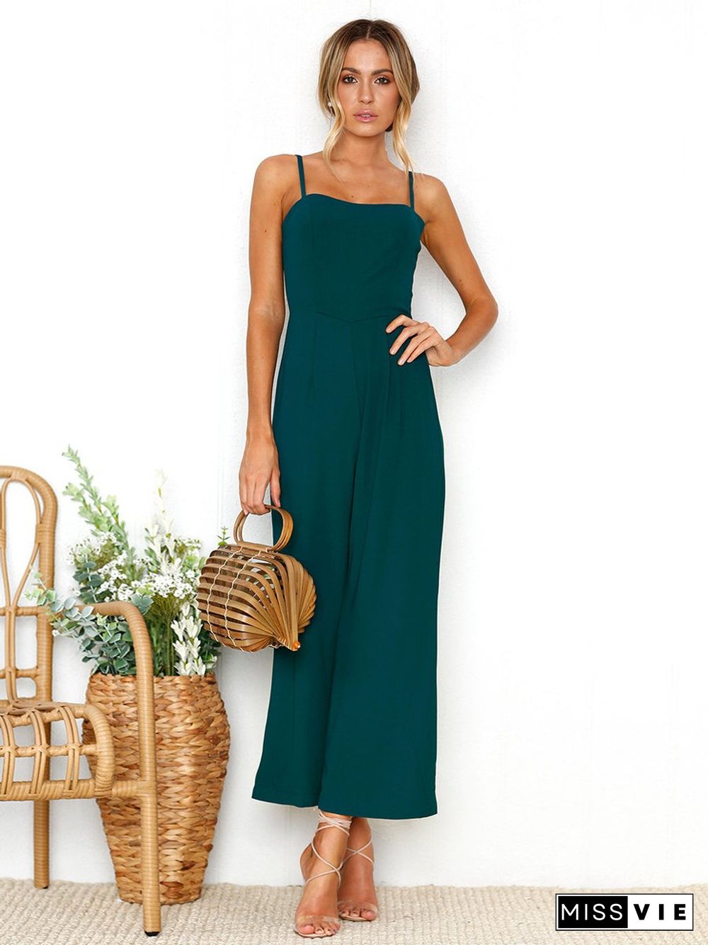 Darkslategray Sleeveless Fashion Backless Jumpsuit