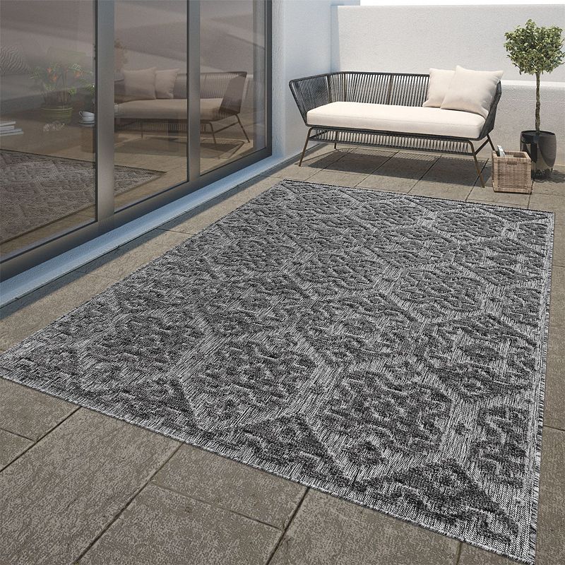 Stylish Outdoor Rug Marrakesh Diamond Pattern with High-Low Effect