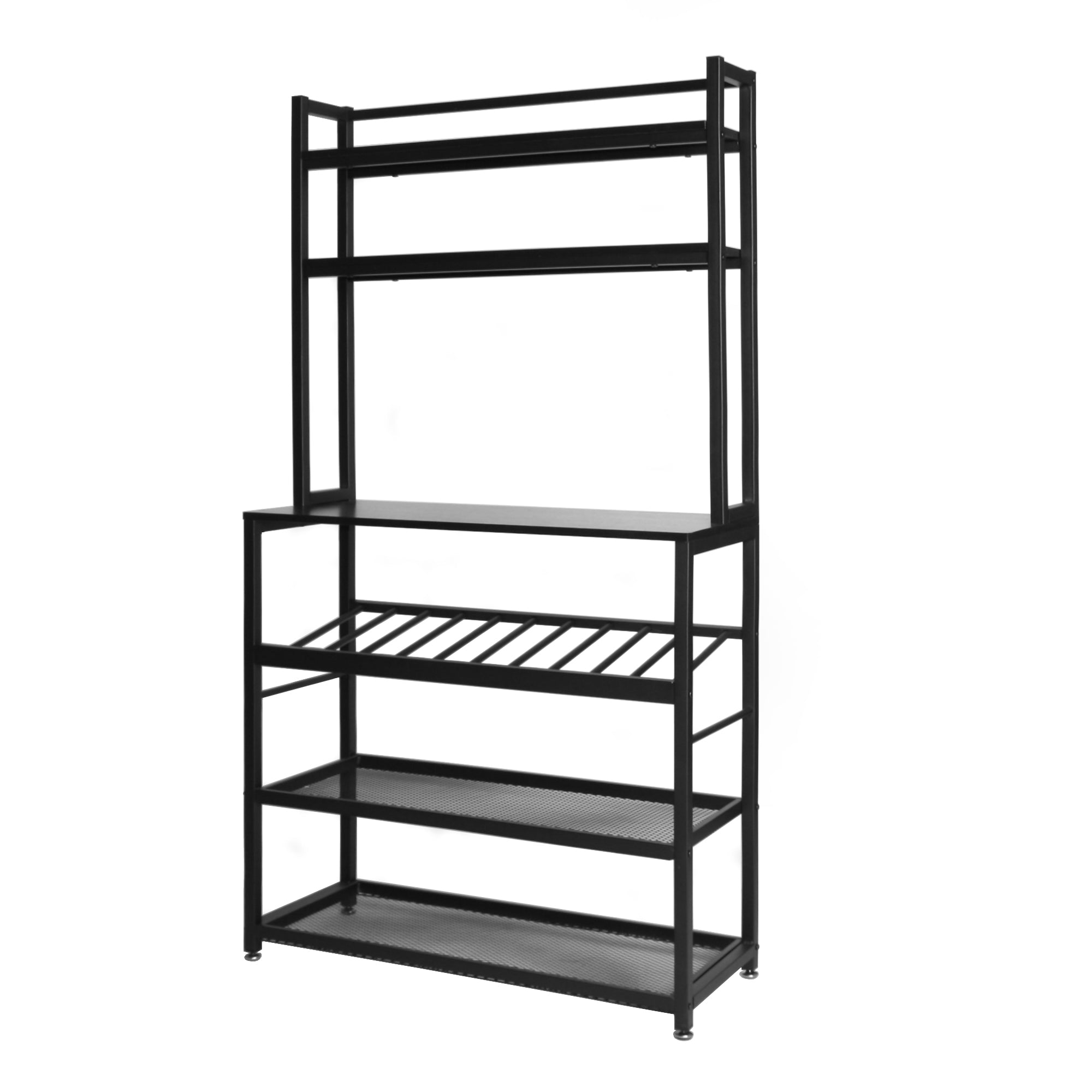 Better Home Products 6 Tier Metal Kitchen Baker's Rack with Wine Rack in Black