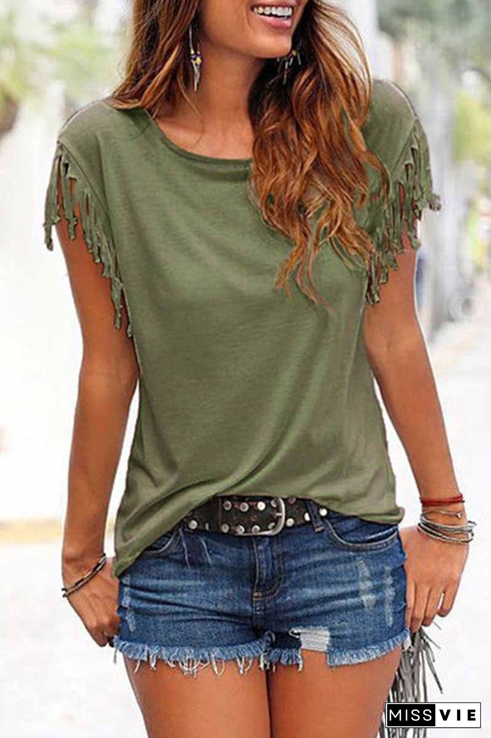 Short-sleeve Loose Tassel T-shirt(3 Colors)