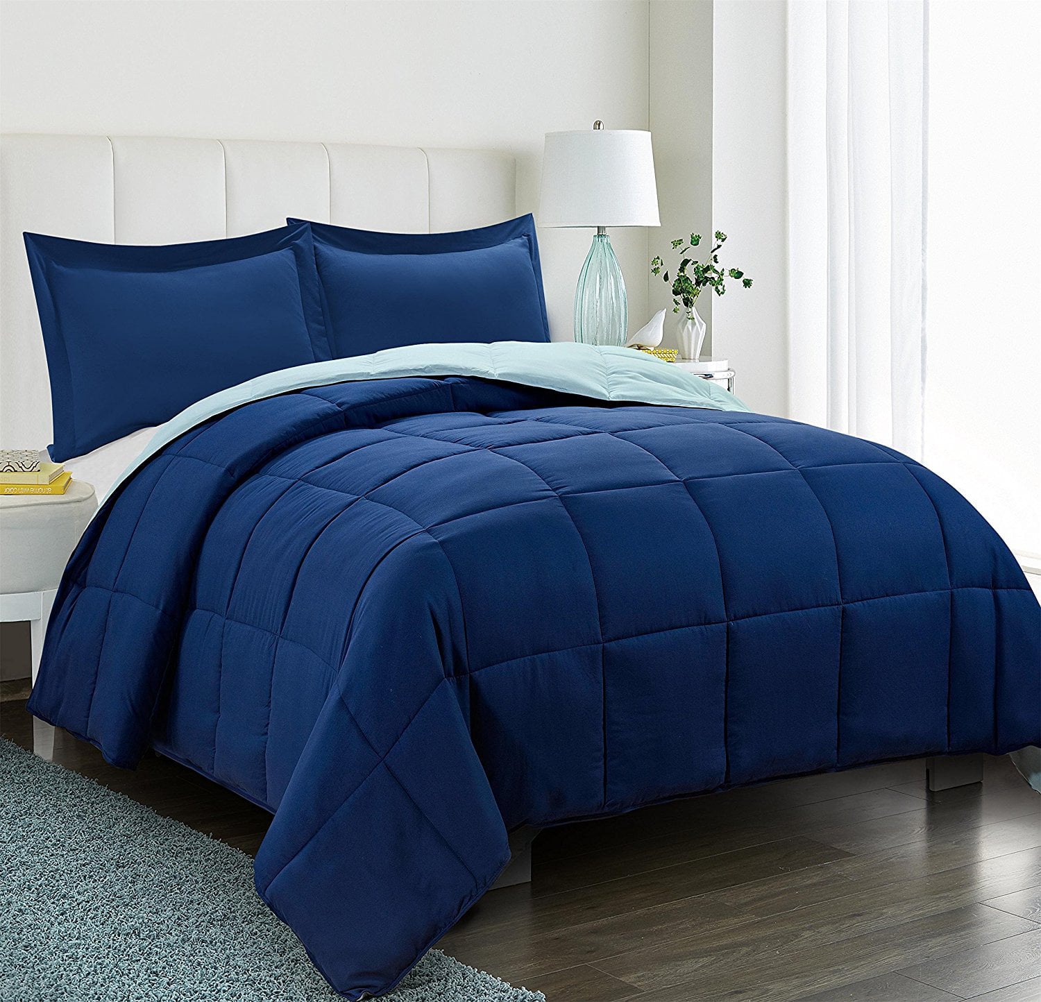 HIG Light Weight Down Alternative Comforter， Twin， Navy， Reversible