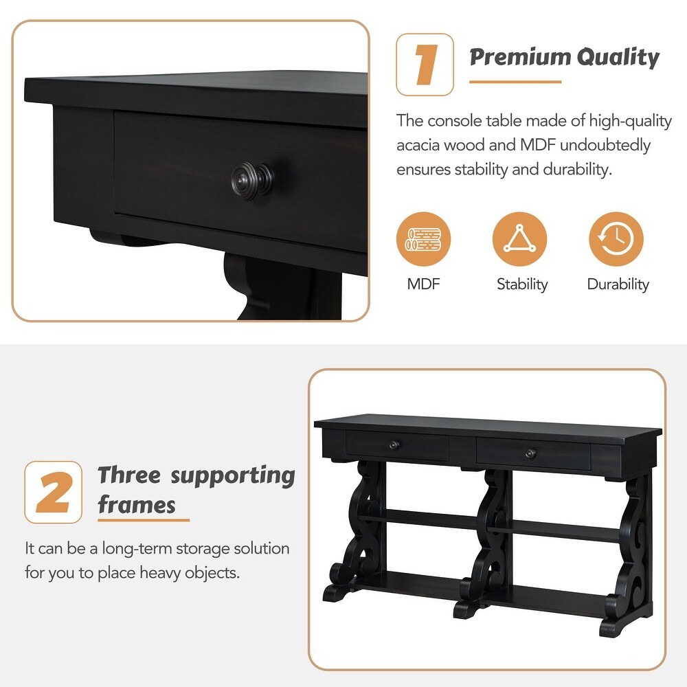 Storage Console Table with Open Shelves and Drawers for Entrance and Living Room