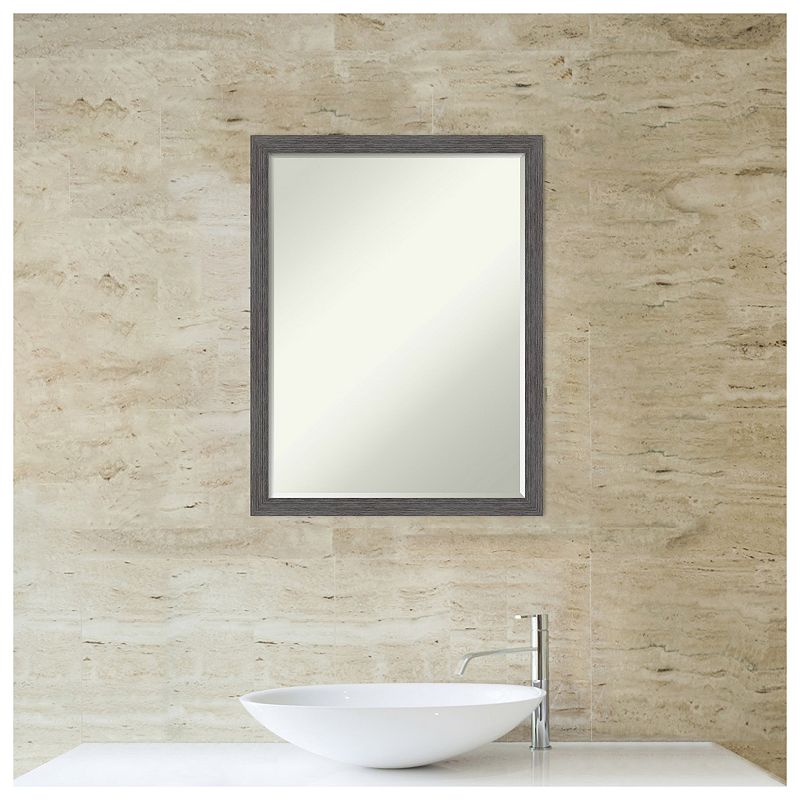 Pinstripe Plank Grey Thin Petite Bevel Bathroom Wall Mirror