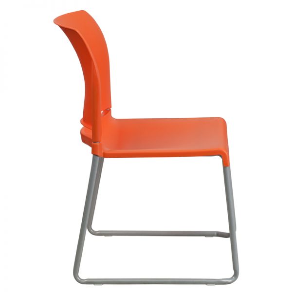 HERCULES Series 880 lb. Capacity Orange Full Back Contoured Stack Chair with Gray Powder Coated Sled Base