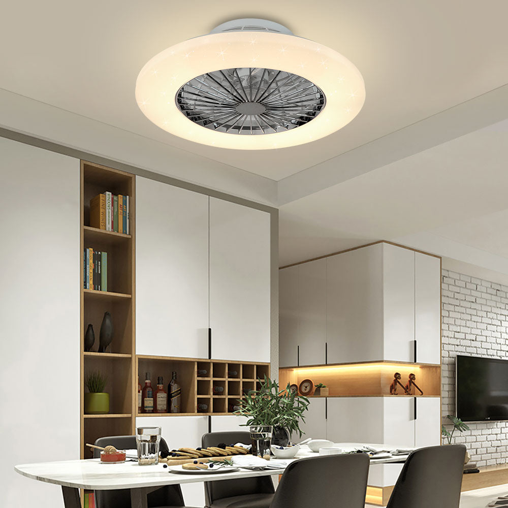 Depuley Ceiling Fan with Lights with Remote Control， Modern Flush Mount Bladeless Ceiling Fan for Kid's Bedroom Living Room Kitchen，3 Color and 3 speeds Enclosed Low Profile Ceiling Fans，Timing