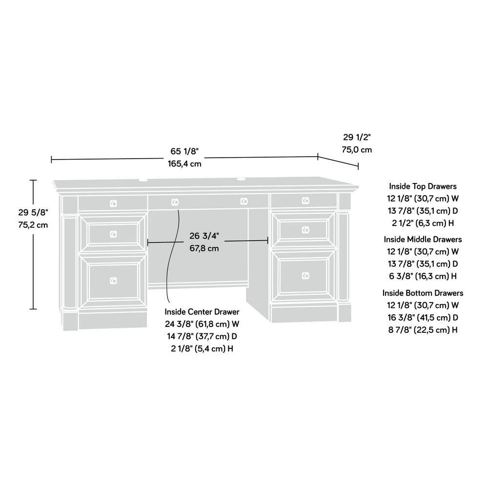 SAUDER 66 in. Rectangular Vintage Oak 6 Drawer Executive Desk with Keyboard Tray 420604