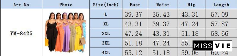 Solid Sling Loose Sashes Plus Size Maxi Dress