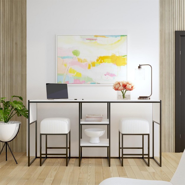 Perry Sofa Table With Stools White And Gray Stripe