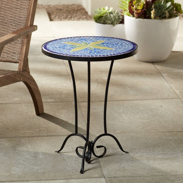 Wide Blue Yellow Mosaic Tabletop For Front Porch Patio Home House