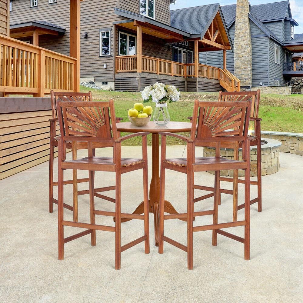 Gymax 4-Piece Patio Acacia Wood Bar Stool Pub Outdoor Bar Stool Chair with Footrest Outdoor Indoor GYM08714