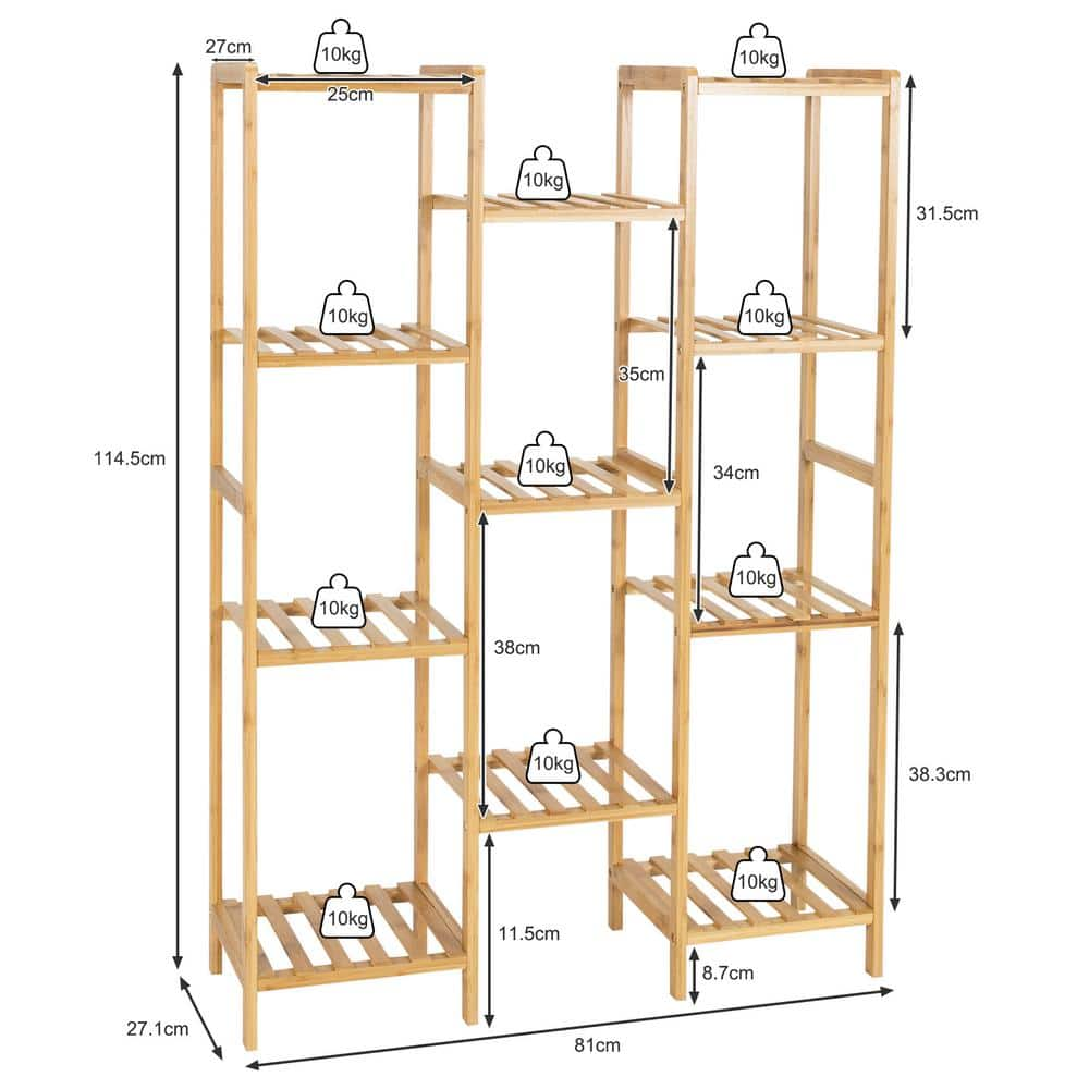 ANGELES HOME 45 in. Tall IndoorOutdoor Natural Bamboo Wood Plant Stand (11-Tiered) SA1002-9HZ0NA