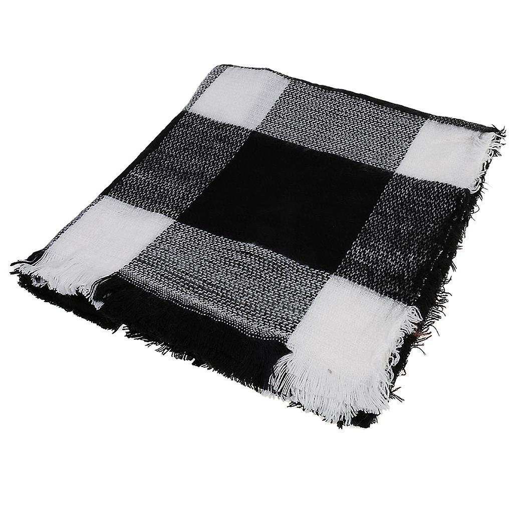 Women's Warm Plaid Long Cashmere Scarf Large Shawl Pashmina Black Gray