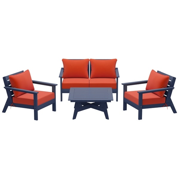 Polytrends Birchwood All Weather HDPE Outdoor Patio Navy Blue Deep Seating Sectional (5Piece Set)